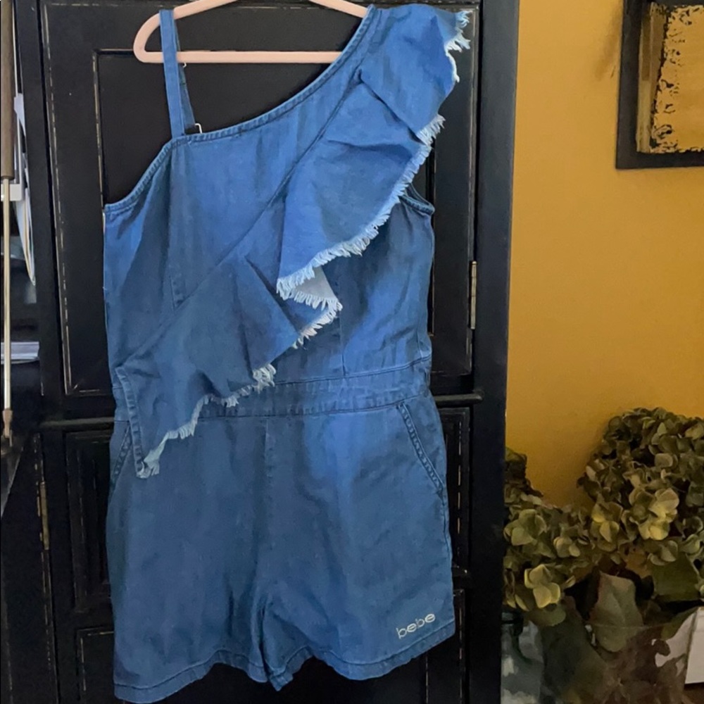 Girls Bebe denim ruffle jumper